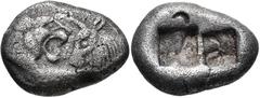 Greek KINGS of LYDIA. temp. Cyrus – Darios I. Circa 550/39-520 BC. AR Siglos (16.5mm, 5.19 g). Sardes mint. Confronted foreparts of lion right and bull left / Two incuse squares. Berk 22; SNG Ashmolea