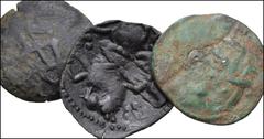 World BULGARIA, Second Empire. Ivan Aleksandar. 1331–1371. Lot of three Æ Trachys. Dochev Types III, VI, and XVIII. Lot includes: a) (20mm, 1.29 g, 12h). Veliko Turnovo mint. Struck Summer 1332-1333/4