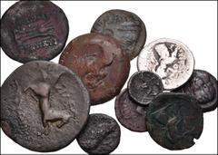 Large Lots MIXED. Greek and Oriental Greek. Lot of ten (10) AR, Æ, CU-NI, and PB denominations. Includes: A mixture of Alexandrine, Seleukid, and early Baktrian AR and Æ, with majority being Æ issues.