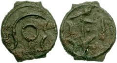 CELTIC, Britain. Cantii. Uninscribed .1st century BC. Potin Unit (17mm, 1.39 g, 10h). Class I type. Head right; no central pellet / Bull butting left; two crescents above, pellet on bull's body. Hobbs