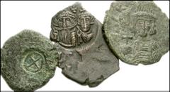 [Byzantine] MIXED LOT. Lot of two Æ of Byzantine Sicily. Lot includes the following: Heraclius. Countermarked Follis. SB 884 // Constantine IV. Follis. SB 1207 // Plus an uncertain Greek Æ with wheel 
