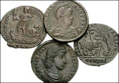 [Roman Imperial] MIXED LOT. Late 4th century AD. Lot of four Æ. Lot includes the following emperors and mints: CONSTANTIUS II. Antioch mint. Horseman spearing falling enemy // CONSTANS. Treveri (Trier