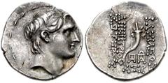 SELEUKID KINGS of SYRIA. Demetrios I Soter. 162-150 BC. AR Drachm (18mm, 4.07 g, 12h). Antioch mint. Dated SE 161 (152/1 BC). Diademed head right / Cornucopiae; to inner right, monograms above date. S