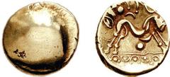 CELTIC, Northeast Gaul. Ambiani. Circa 58-55 BC. AV Stater (6.15 g, 12h). Gallic War issue. Estimate $500 CELTIC, Northeast Gaul. Ambiani. Circa 58-55 BC. AV Stater (6.15 g, 12h). Gallic War issue. Pl