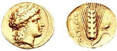 LUCANIA, Metapontion. Time of Alexander the Molossian. Circa 334-330 BC. AV Third-Stater (2.56 g, 6h). Achaean standard. Struck circa 334-332 BC. Estimate $1500 LUCANIA, Metapontion. Time of Alexander