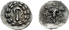 LYDIA, Tralles. Circa 166-85 BC. AR Cistophoric Drachm (3.03 g, 12h). Struck circa 140-135 BC. Estimate $500  LYDIA, Tralles. Circa 166-85 BC. AR Cistophoric Drachm (3.03 g, 12h). Struck circa 140-135