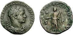 WITHDRAWN -- Lot to appear in Triton IX. Estimate $750  WITHDRAWN -- Lot to appear in Triton IX. ELAGABALUS. 218-222 AD. Æ Sestertius (17.82 g, 11h). Struck 222 AD. Laureate, draped, and cuirassed bus