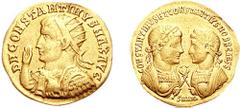 CONSTANTINE I, with CONSTANTINE II and CONSTANTIUS II as Caesars. 307-337 AD. AV Medallion of 1 1/2 Solidi (6.47 g, 11h). Antioch mint. Struck 326 AD. Estimate $7500  CONSTANTINE I, with CONSTANTINE I