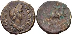Roman Provincial LYDIA, Sardis. Plotina. Augusta, AD 105-123. Æ (20mm, 5.21 g, 6h). Draped bust right / Pelops on horseback right, brandishing whip. SNG München 518; RPC III 2397. Fine, red-brown and 