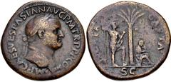 Roman Imperial Vespasian. AD 69-79. Æ Sestertius (35mm, 25.71 g, 6h). "Judaea Capta" commemorative. Rome mint. Struck AD 71. Laureate head right / IVDAEA CAPTA, S C in exergue, palm tree; to left, Ves