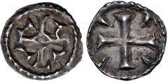 Early Medieval & Islamic CAROLINGIANS. Charles le Simple (the Simple). As Charles IV, King of West Francia, 898-922. AR Denier (14mm, 0.45 g). [Bruccia (Bruges) mint]. Karolus monogram / Cross pattée;