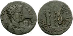 [Roman Provincial] CILICIA, Irenopolis-Neronias. Valerian I. 253-260 AD. Æ 28mm (14.77 g). Dated CY 203 (254/5 AD). Radiate and cuirassed bust right; c/m: Athena standing / Asklepios standing left, ho