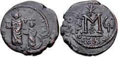 Byzantine Heraclius, with Heraclius Constantine. 610-641. Æ Follis (29mm, 14.45 g, 9h). Seleucia Isauriae mint, 2nd officina. Dated RY 7 (616/7). Crowned and draped figures of Heraclius and Heraclius 
