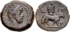 Roman Provincial EGYPT, Alexandria. Marcus Aurelius. AD 161-180. Æ Diobol (23mm, 7.35 g, 12h). Dated RY 16 (AD 175/176). Laureate head right / Bust of Zeus-Ammon right, with slight drapery and wearing