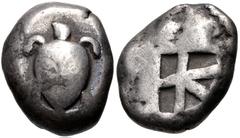 Greek ISLANDS off ATTICA, Aegina. Circa 525/0-480 BC. AR Stater (16.5mm, 12.17 g, 3h). Sea turtle, head in profile, [with trefoil collar] / Small incuse square with skew pattern. Meadows, Aegina, Grou