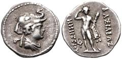 Oriental Greek BAKTRIA, Greco-Baktrian Kingdom. Demetrios I Aniketos. Circa 200-185 BC. AR Obol (12mm, 0.69 g, 12h). Diademed and draped bust right, wearing elephant skin headdress / Herakles standing