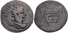 Roman Provincial CILICIA, Hierapolis-Castabala. Trebonianus Gallus. AD 251-253. Æ (32mm, 17.84 g, 6h). Radiate, draped, and cuirassed bust right / Agonistic crown containing palm frond between two tor