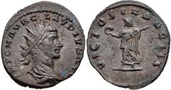 Roman Imperial Claudius II Gothicus. AD 268-270. Antoninianus (21mm, 3.34 g, 12h). Cyzicus mint. 1st emission, circa mid AD 269. Radiate, draped, and cuirassed bust right / Victory advancing left, hol