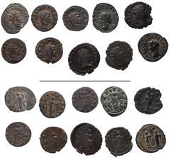 Roman Imperial Claudius II Gothicus. AD 268-270. Lot of ten (10) Antoniniani. Includes the following: 1) ROME. Providentia leaning on column, holding baton and cornucopia; globe at feet; –/–//–. RIC O