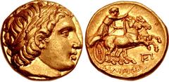 Greek KINGS of MACEDON. Philip III Arrhidaios. 323-317 BC. AV Stater (17mm, 8.57 g, 12h). In the name and types of Philip II. Teos mint. Laureate head of Apollo right / Charioteer driving biga right; 