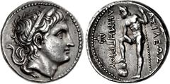 Greek KINGS of MACEDON. Demetrios I Poliorketes. 306-283 BC. AR Tetradrachm (27.5mm, 17.17 g, 2h). Amphipolis mint. Struck circa 289–288 BC. Diademed and horned head right / Poseidon Pelagaios standin