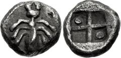 Greek CIMMERIAN BOSPOROS, Pantikapaion. Circa 470-460 BC. AR Tetartemorion (6mm, 0.31 g). Ant / Quadripartite incuse square with pellets in two opposing quarters. Frolova, frühe, Type XX (hemitetartem