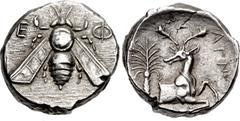 Greek IONIA, Ephesos. Circa 390-325 BC. AR Tetradrachm (23mm, 15.32 g, 12h). Contemporary imitation. Agnon, magistrate. Bee / Forepart of stag right, head left; palm tree to left, AΓNΩN to right. Unpu