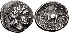 Greek SELEUKID EMPIRE. Seleukos I Nikator. 312-281 BC. AR Hemidrachm (14.5mm, 2.03 g, 5h). Baktra mint. Struck circa 288/7-281 BC. Laureate head of Zeus right / Athena, brandishing spear, shield on le