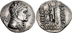 Oriental Greek BAKTRIA, Greco-Baktrian Kingdom. Heliokles Dikaios. Circa 145-130 BC. AR Tetradrachm (33mm, 16.85 g, 12h). Diademed and draped bust right / Zeus standing facing, holding thunderbolt and