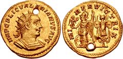 Roman Imperial Valerian I. AD 253-260. AV Heavy Aureus or Binio (21mm, 5.28 g, 5h). Samosata(?) mint. 1st emission(?), AD 255-256. IMP C P LIC VALERIANVS AVG, laureate and cuirassed bust right / MI NE