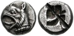 IONIA, Phokaia(?). Circa 6th-5th Century BC. AR Hemidrachm or Diobol (10mm, 1.62 g). Head of griffin left / Quadripartite incuse square. BMC Ionia pg. 215, 82; SNG Copenhagen -; SNG Kayhan 514; SNG vo