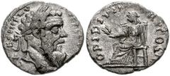 PERTINAX. 193 AD. AR Denarius (18mm, 2.40 g). Alexandria mint. Laureate head right / Ops seated left, holding grain ears. RIC -; BMCRE -; RSC 33a. Near VF, lightly toned, typical light porosity. No di