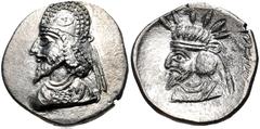Oriental Greek KINGS of PERSIS. Mančihr (Manuchtir) I. 1st-2nd century AD. AR Drachm (18mm, 3.17 g, 6h). Istakhr (Persepolis) mint. Diademed bust of Mančihr left, wearing Parthian-style tiara / Radiat