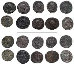 Roman Imperial Claudius II Gothicus. AD 268-270. Lot of ten (10) Antoniniani. Includes the following: 1) MILAN. Aesculapius leaning on serpent-entwined staff; –/–//P. RIC Online 23 (this coin cited). 