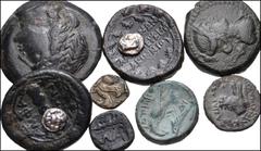 Large Lots GREEK. Northern Greece. Lot of ten (10) AR and Æ, mostly Macedonia & Thrace. Includes: Æ: a variety of types and flan diameters (8 coins) // AR Tetartemorion (2 coins). Fine to VF, bronzes 