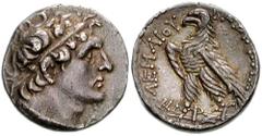 PTOLEMAIC KINGS of EGYPT. Ptolemy VI Philometor. 180-145 BC. AR Didrachm (20mm, 7.02 g). Pelusium mint. Dated year 107 (156/5 BC). Diademed head of Ptolemy I right, wearing aegis / Eagle standing left