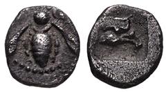 Greek IONIA, Ephesos. Circa 500-420 BC. AR Tetartemorion (5mm, 0.21 g, 5h). Bee / Head of eagle right within incuse square. Karwiese Series IV, Type 1; SNG Kayhan 130. VF, toned. Rare. Ex Peus 388 (1 