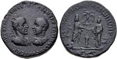 Roman Provincial MESOPOTAMIA, Rhesaena. Trajan Decius, with Herennius Etruscus. AD 249-251. Æ (25mm, 13.96 g, 5h). Radiate, draped, and cuirassed bust of Decius right, facing bareheaded, draped, and c