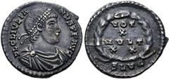 The 1887 East Harptree Hoard Julian II. AD 360-363. AR Siliqua (17mm, 2.74 g, 6h). Lugdunum (Lyon) mint, 2nd officina. Struck AD 361. FL CL IVLIA NVS P P AVG, pearl-diademed, draped, and cuirassed bus