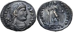 The 1887 East Harptree Hoard Valens. AD 364-378. AR Siliqua (19mm, 2.11 g, 6h). Lugdunum (Lyon) mint, 1st officina. Struck AD 366. D N VALEN S P F AVG, pearl-diademed, draped, and cuirassed bust right