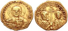 Byzantine Basil II Bulgaroktonos, with Constantine VIII. 976-1025. AV Histamenon Nomisma (25mm, 4.11 g, 6h). Constantinople mint. Struck circa 989-1001. Facing bust of Christ Pantokrator; •|• in arms 