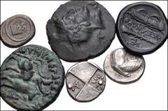 Large Lots GREEK. Miscellaneous. Lot of ten (10) AR & BI fractions and Æ bronzes. Includes: Thrace, Cherronesos. AR Hemidrachm (2 coins) // Ionia, Ephesos. AR Diobol // Kolchis, Phasis. BI Half Siglos