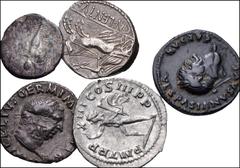 Large Lots ROMAN. Provincial-Imperial. Lot of five (5) silver coins. Includes: Republic. Cn. Lentulus Clodianus. 88 BC. AR Denarius // Vitellius. AR Denarius // Vespasian. AR Denarius // CAPPADOCIA, C