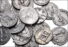 Large Lots ROMAN. Republican-Imperial. Lot of sixteen (16) AR denarii & antoniniani. Includes: Denarii: Republic. L. Valerius Acisculus. 45 BC // Domitian // Hadrian (Africa reverse) // Faustina Senio