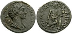 LYDIA, Sala. Autonomous. Circa 161-180 AD. Æ 22mm (5.70 g). Draped bust of the Senate right / EΠI ΔAMA CAΛHNΩN,, Dionysos standing right, holding grape cluster in right hand, left hand resting on cant