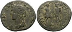 LYDIA, Tripolis. Autonomous. Circa 3rd Century AD. Æ 32mm (16.82 g). Draped bust of the Senate left / TΡIΠ-OΛ-EITΩN, Artemis and Apollo standing facing one another, Artemis on left holding bow and dra