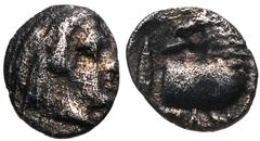 Greek CIMMERIAN BOSPOROS, Pantikapaion. Circa 370-355 BC. AR Tetartemorion (5mm, 0.16 g, 1h). Head of satyr right / Forepart of lion right, head left; grain ear to left. Anokhin 1019; MacDonald 47 (he
