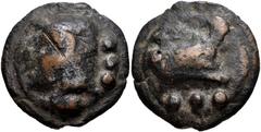 Roman Republican Anonymous. Circa 225-217 BC. Æ Aes Grave Quadrans (39mm, 61.10 g, 12h). Libral standard. Rome mint. Head of Hercules left, wearing lion skin; three pellets (mark of value) to right; a