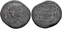 Roman Republican The Triumvirs. Octavian and Divus Julius Caesar. 38 BC. Æ Sestertius or Dupondius (30mm, 20.02 g, 12h). Uncertain mint, possibly in Southern Italy. Bare head of Octavian right; star o