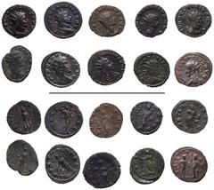 Roman Imperial Claudius II Gothicus. AD 268-270. Lot of ten (10) Antoniniani. Includes the following: 1) ROME. Genius holding patera and cornucopia; –/–//–. RIC Online 228. Rare. 2) Mars holding spear